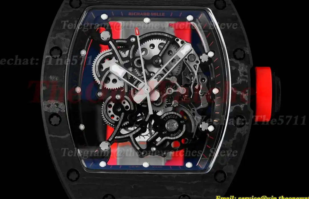 RM055 Real NTPT Skeleton Black Dial On Red Rubber Strap BBRF V2 RMUL2