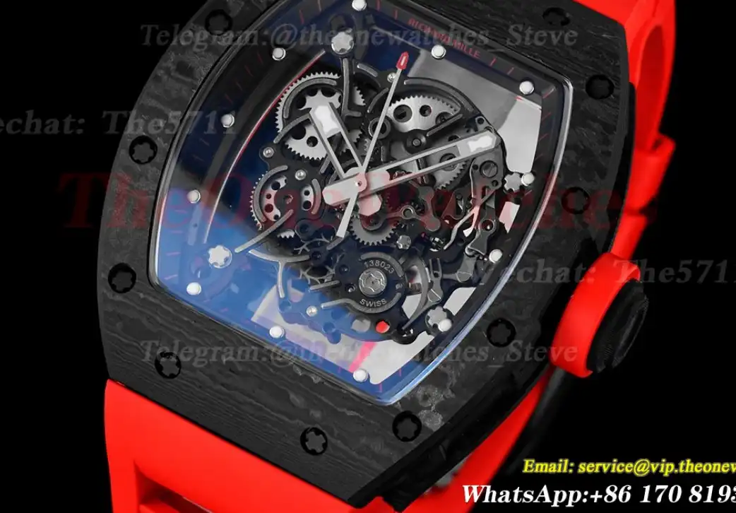 RM055 Real NTPT Skeleton Black Dial On Red Rubber Strap BBRF V2 RMUL2