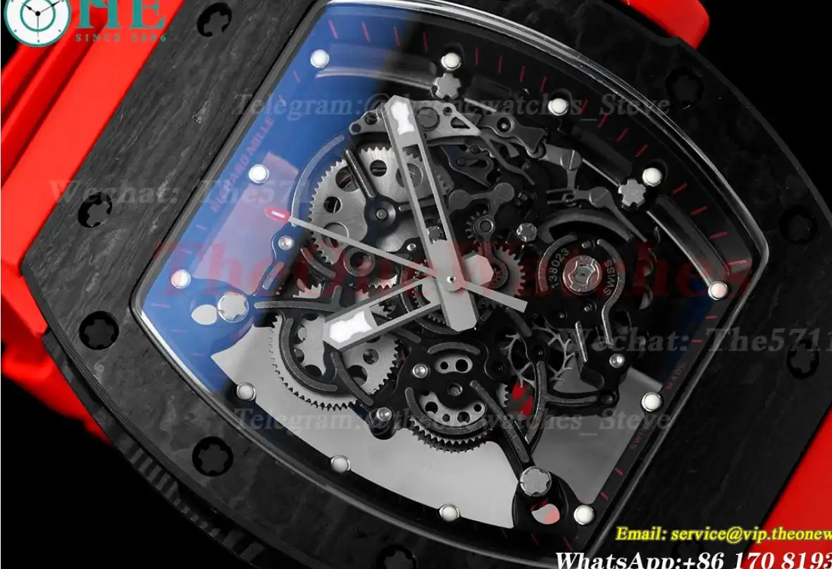 RM055 Real NTPT Skeleton Black Dial On Red Rubber Strap BBRF V2 RMUL2