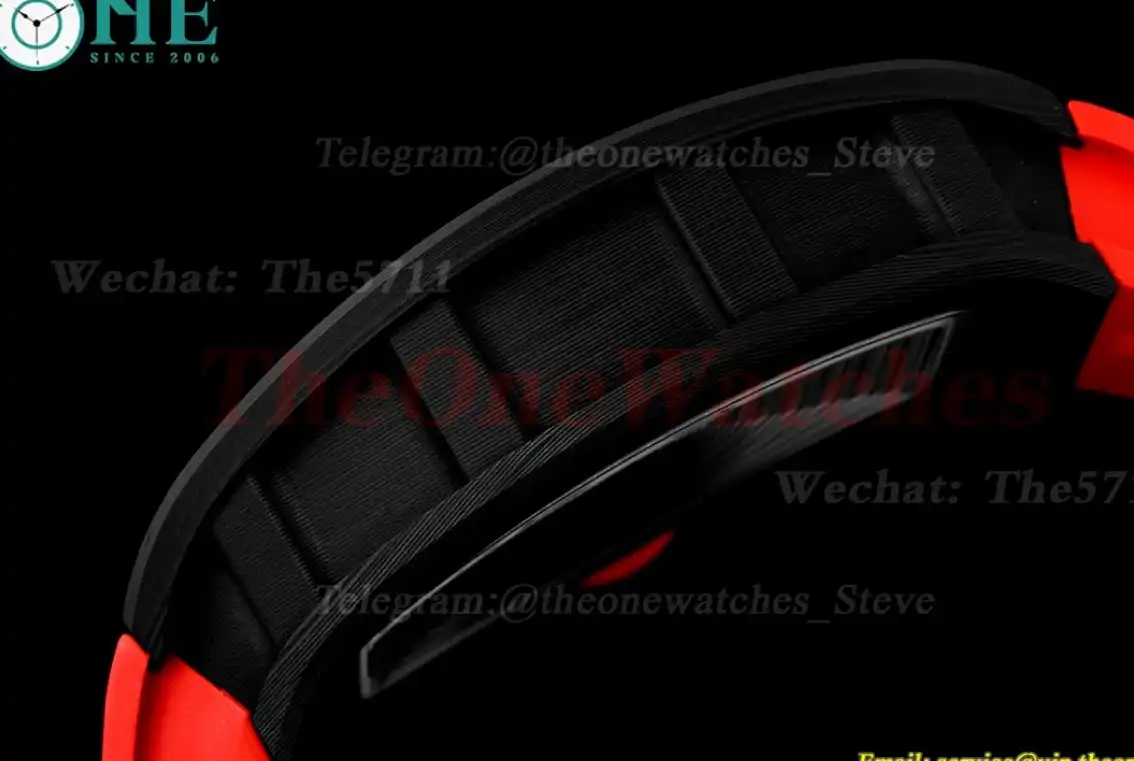 RM055 Real NTPT Skeleton Black Dial On Red Rubber Strap BBRF V2 RMUL2