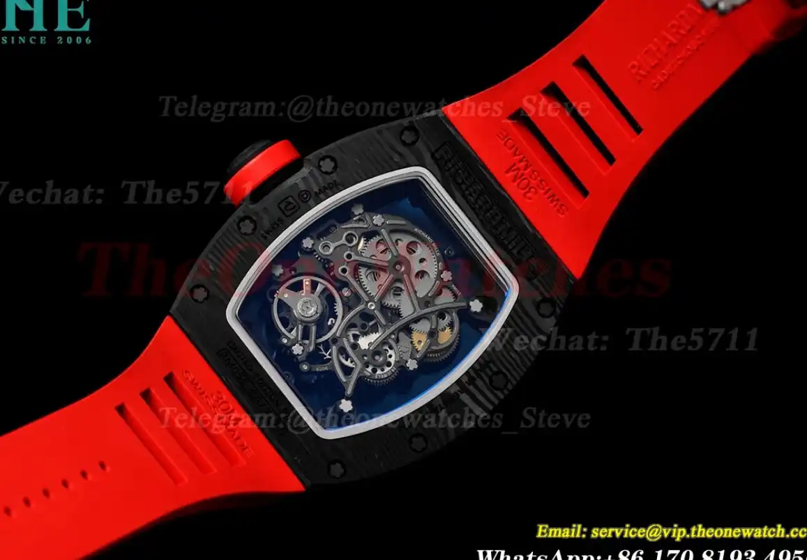 RM055 Real NTPT Skeleton Black Dial On Red Rubber Strap BBRF V2 RMUL2