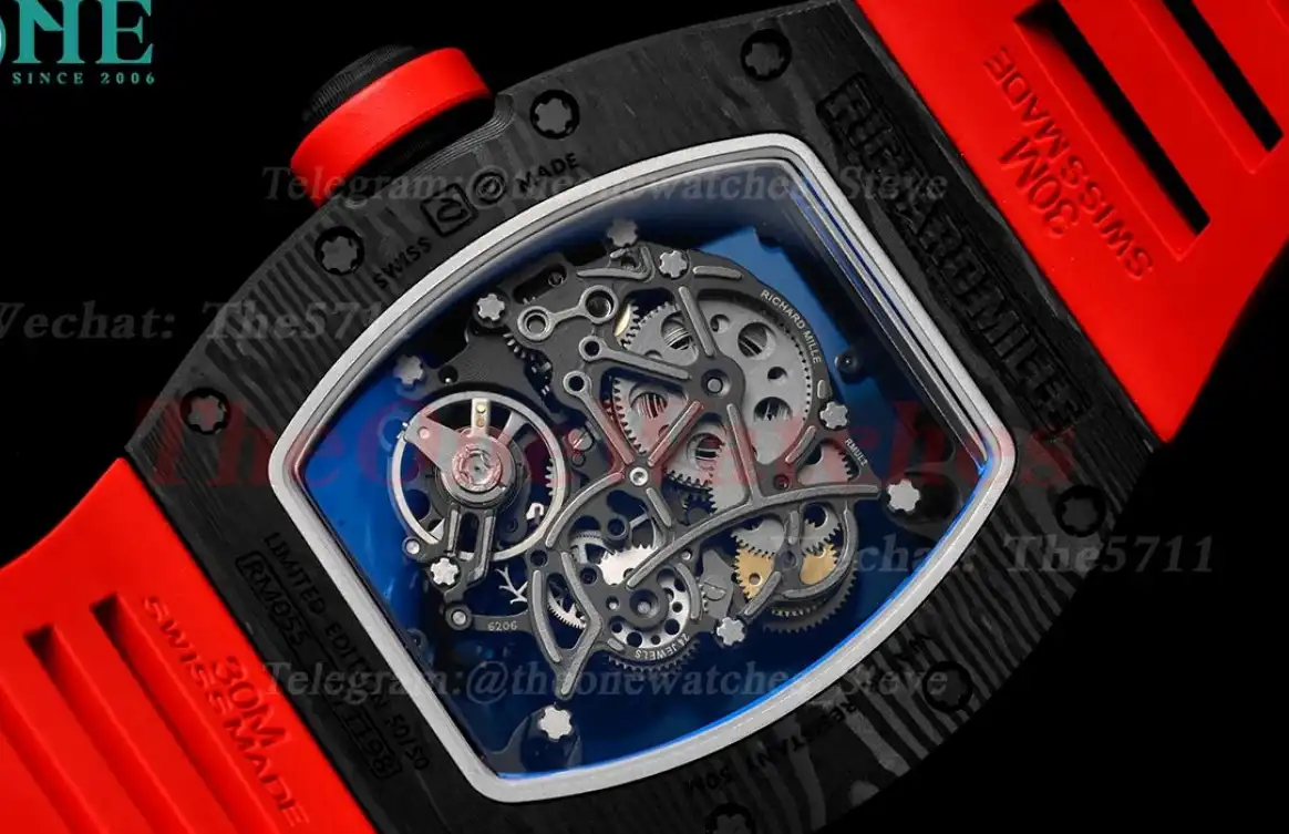 RM055 Real NTPT Skeleton Black Dial On Red Rubber Strap BBRF V2 RMUL2