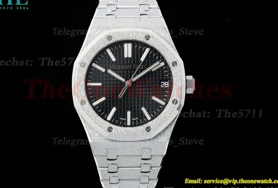 Royal Oak 15510 41mm Frosted SS SS Black Dial APSF A4302 Super Clone