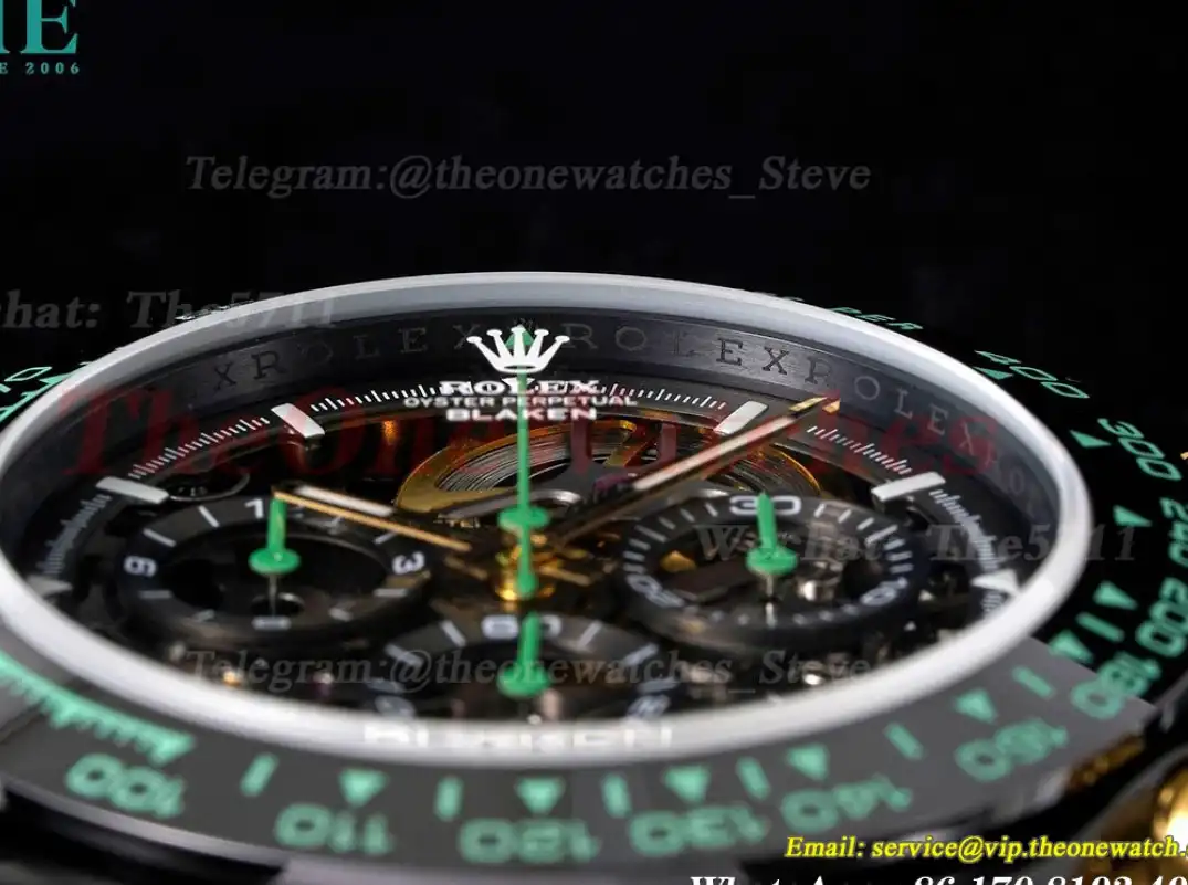 Daytona Blaken 40mm DLC RU Skeleton Dial On Green Rubber N6F DD4130