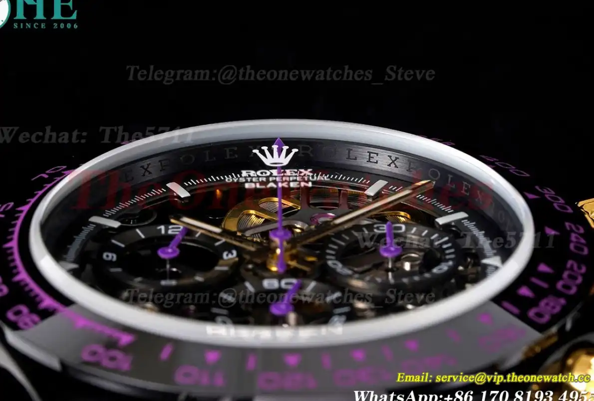 Daytona Blaken 40mm DLC RU Skeleton Dial On Purple Rubber N6F DD4130