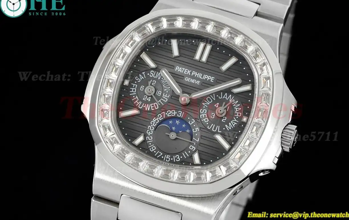 Nautilus 40mm 5740 SS SS Grey Stk diamonds GRF A240