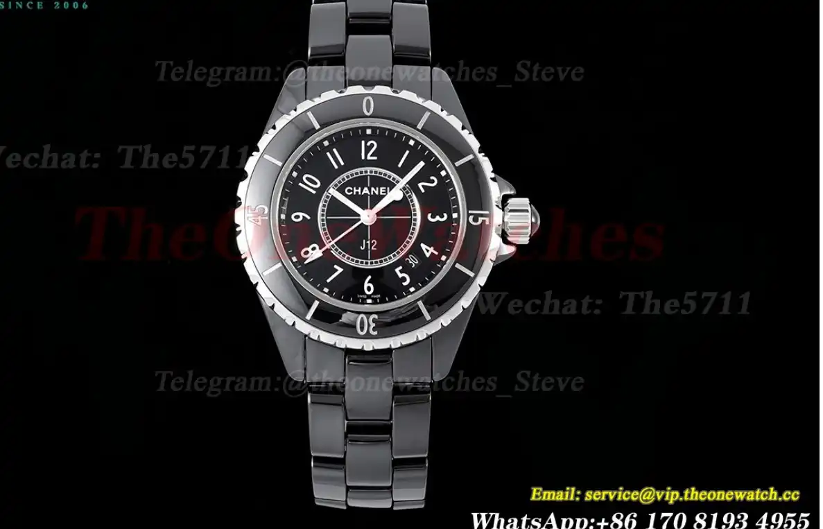 J12 Ladies 33mm Ceramic Cer Black Num XF Swiss Quartz