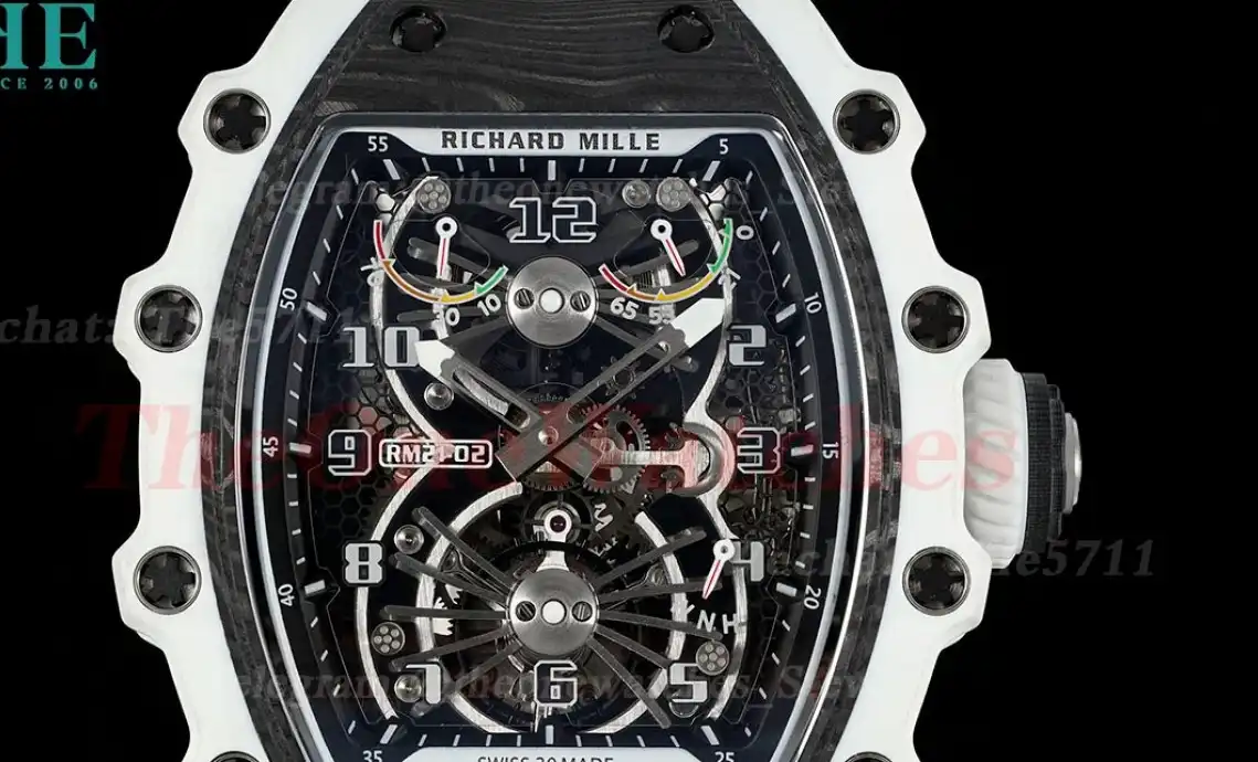 RM21-02 Carbon Case On White Rubber Strap RMF Tourbillon