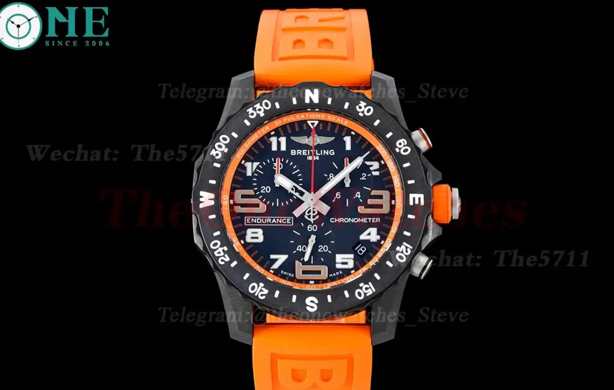 Professional Chronograph PVD Black Dial On Orange Strap Swiss Quartz