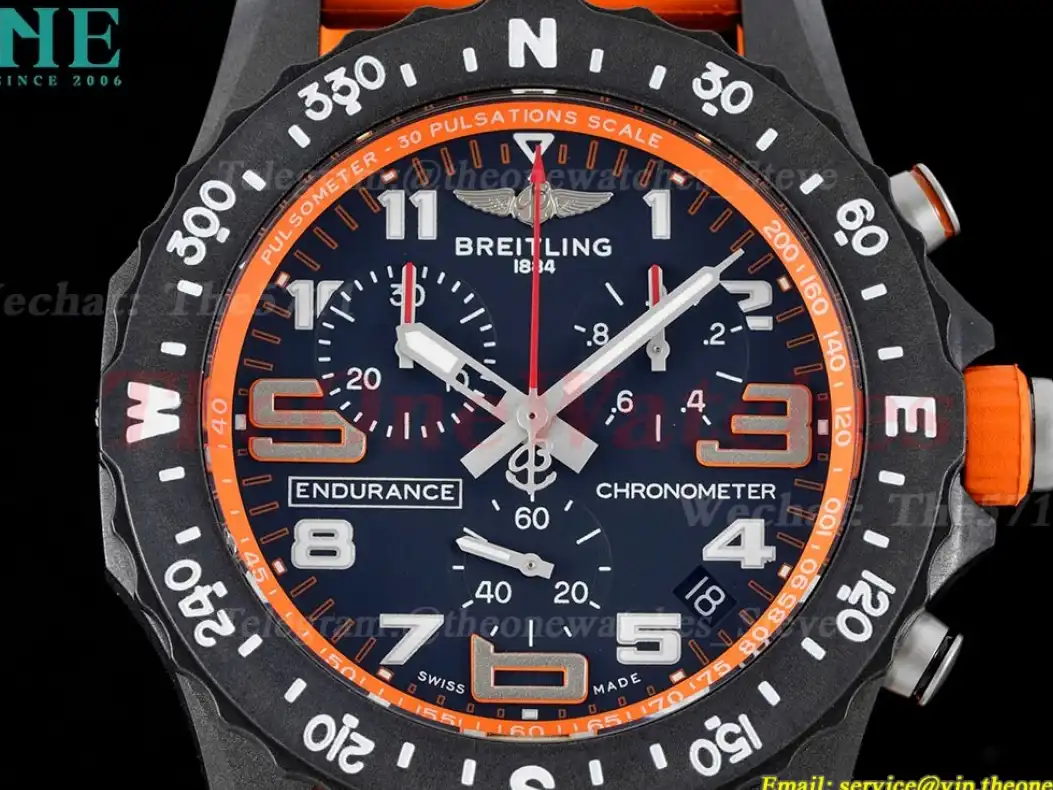 Professional Chronograph PVD Black Dial On Orange Strap Swiss Quartz