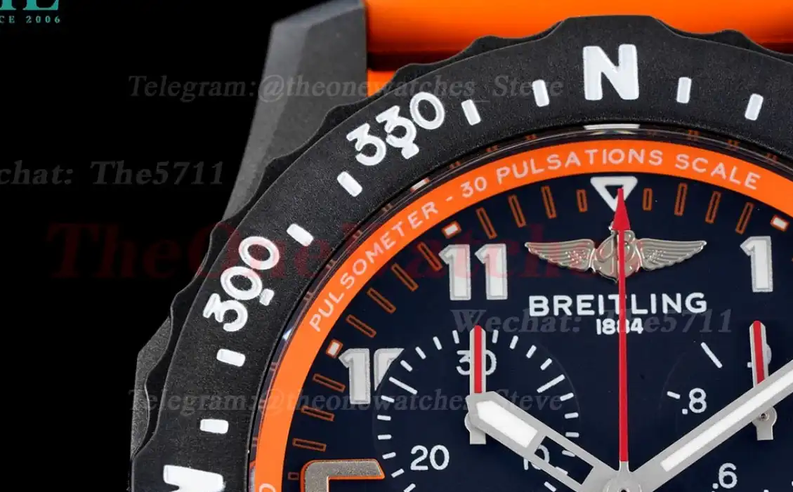 Professional Chronograph PVD Black Dial On Orange Strap Swiss Quartz