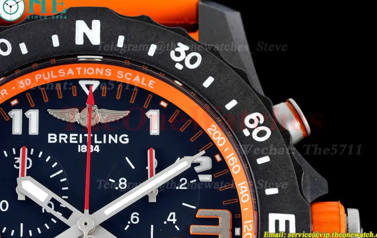 Professional Chronograph PVD Black Dial On Orange Strap Swiss Quartz