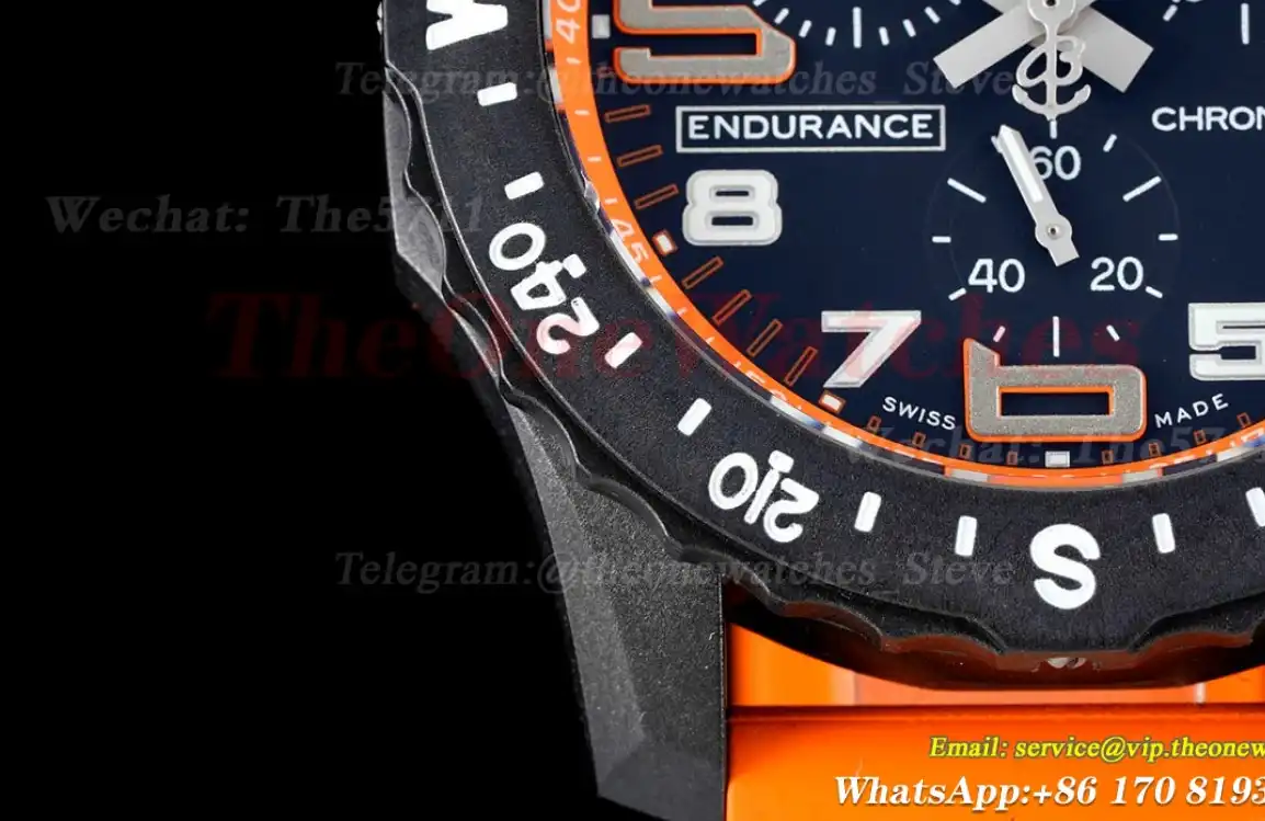 Professional Chronograph PVD Black Dial On Orange Strap Swiss Quartz