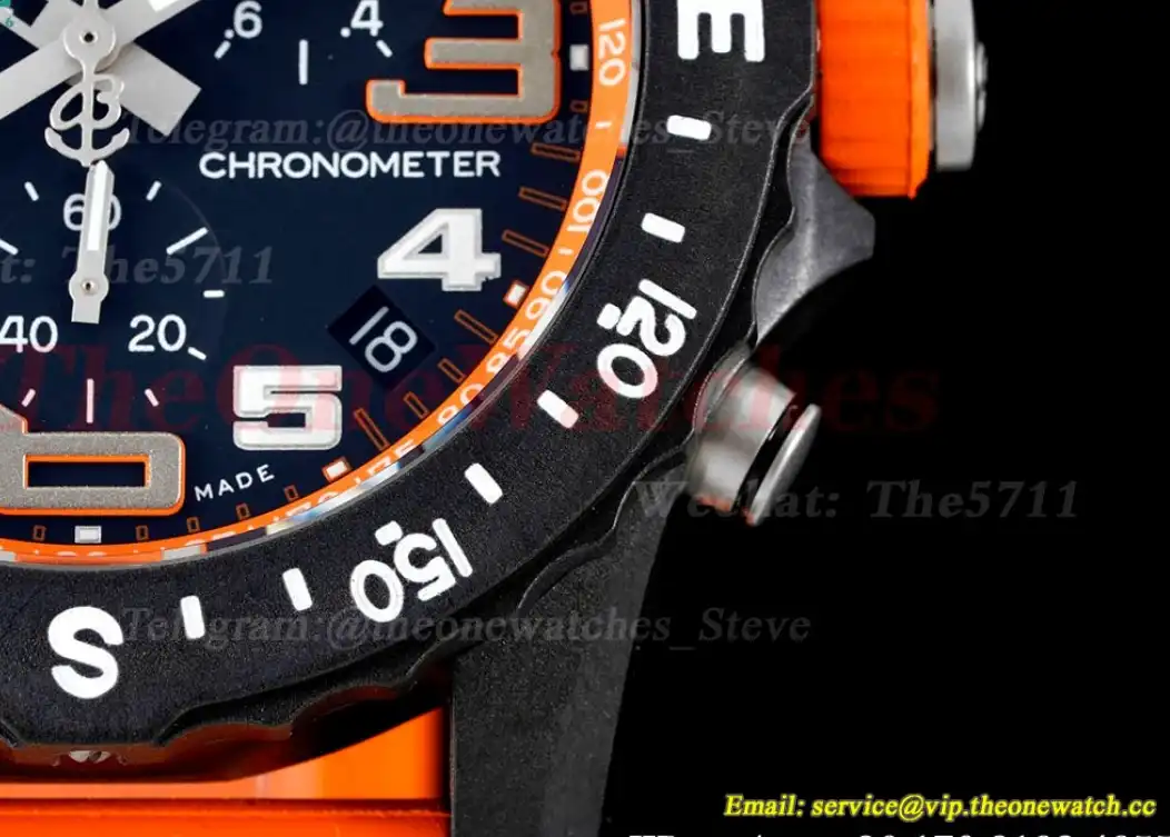 Professional Chronograph PVD Black Dial On Orange Strap Swiss Quartz