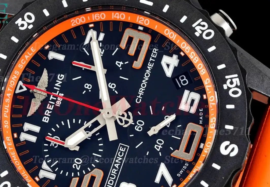 Professional Chronograph PVD Black Dial On Orange Strap Swiss Quartz