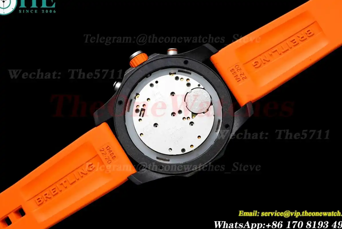 Professional Chronograph PVD Black Dial On Orange Strap Swiss Quartz