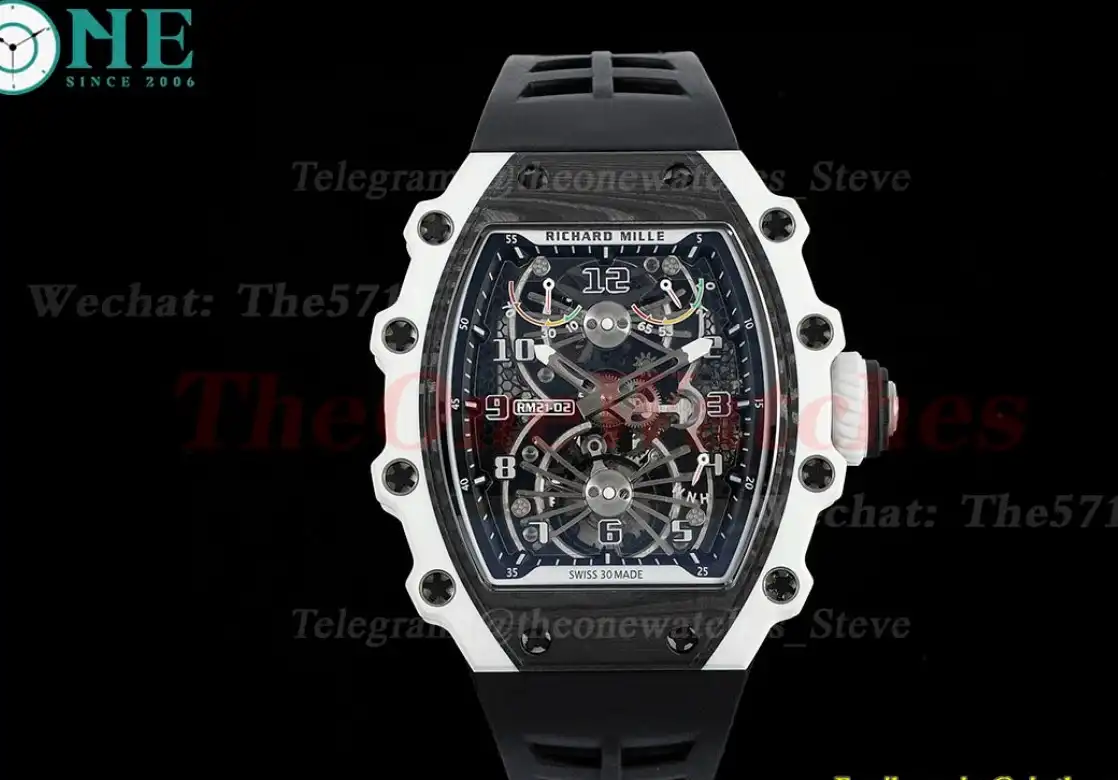 RM21-02 White Carbon Case On Black Rubber Strap RMF Tourbillon