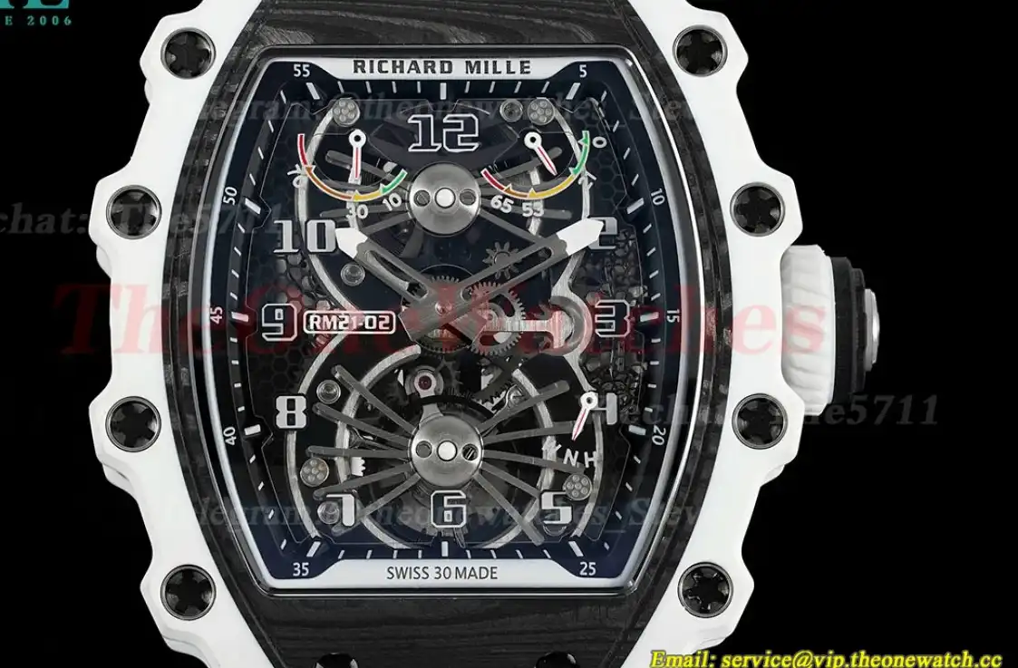 RM21-02 White Carbon Case On Black Rubber Strap RMF Tourbillon