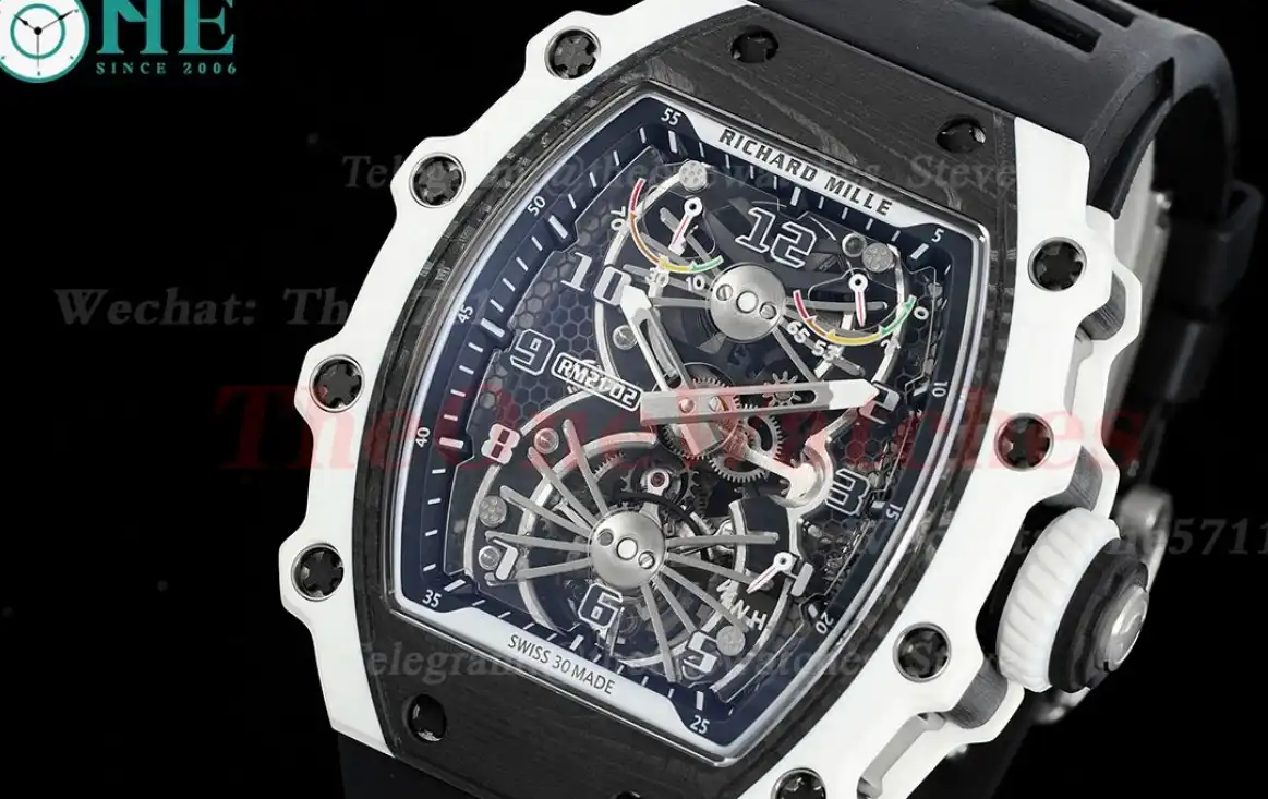 RM21-02 White Carbon Case On Black Rubber Strap RMF Tourbillon