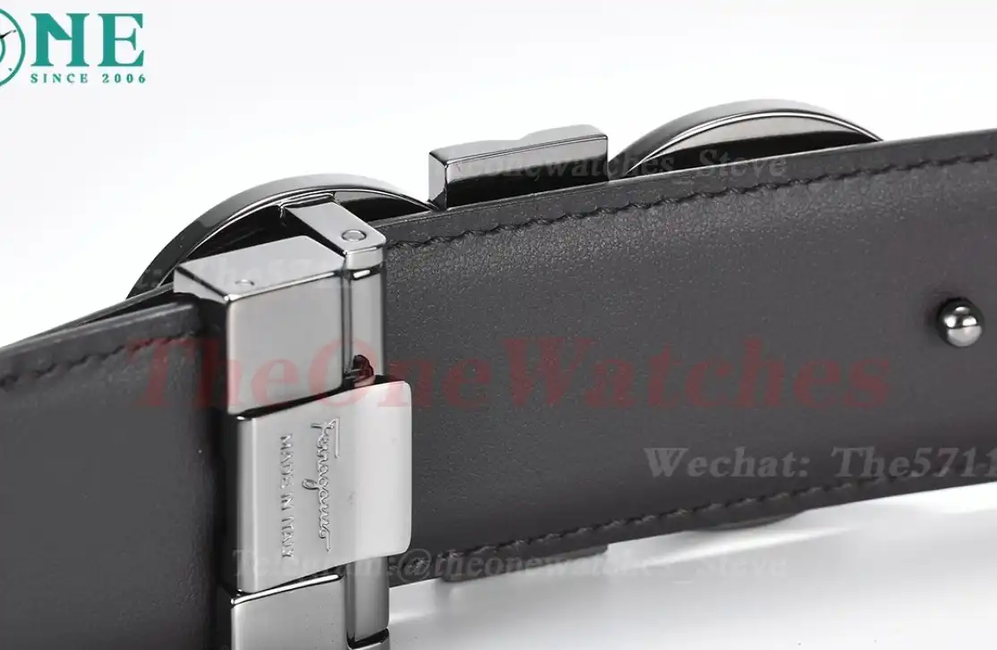 Bright Grey Brass Buckle on Black Black Leather Belt 3.5cm