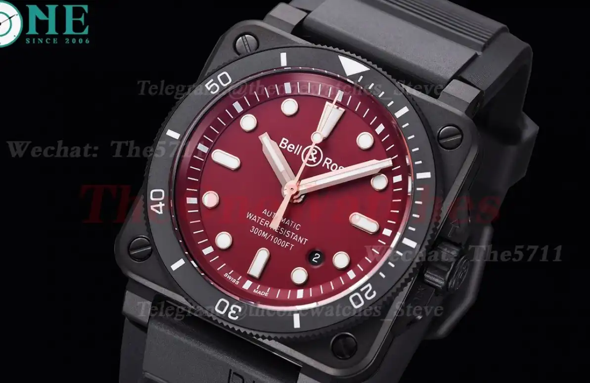 Bell & Rose Instruments BR03 42mm DLC RU Wine Red Dial BRF A2824