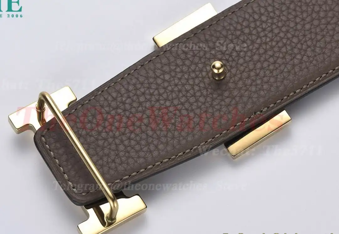 YG Hermes SS Buckle on brownish Black Leather Belt 3.8cm