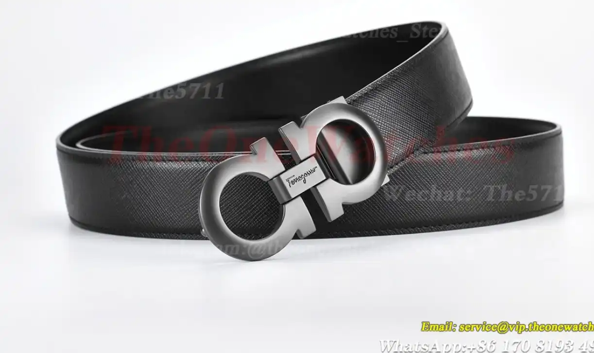 Grey Brass Buckle on Black Black Leather Belt 3.5cm