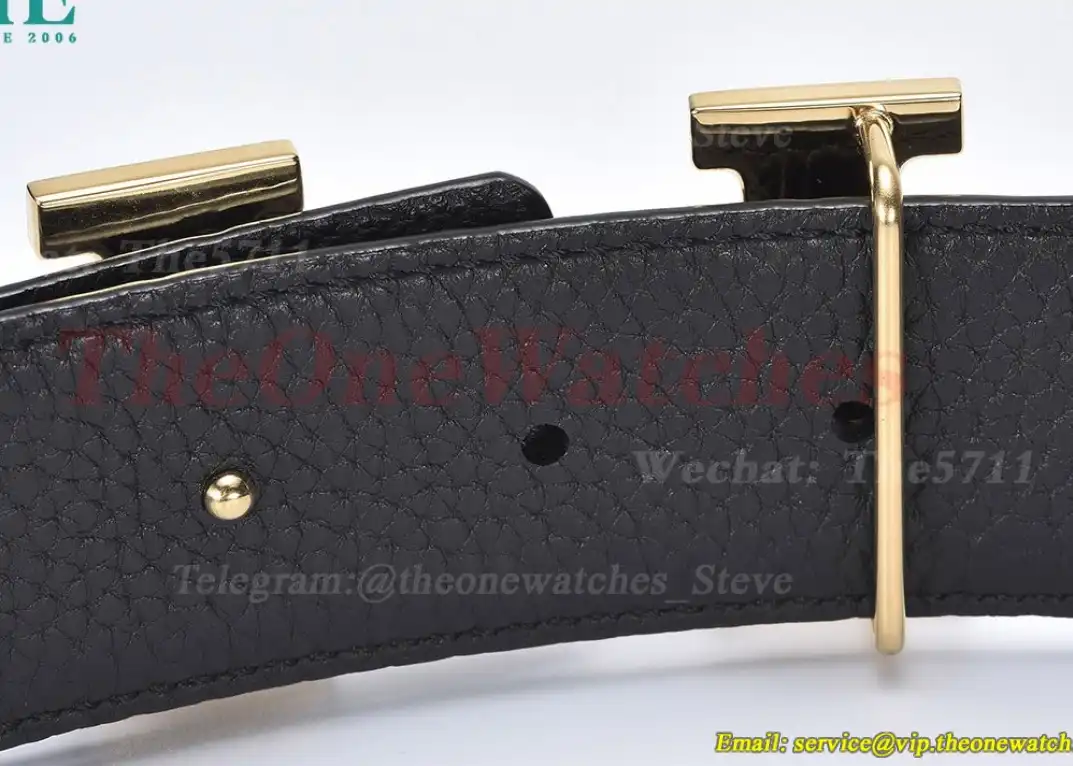 YG Hermes SS Buckle on Black Black Leather Belt 3.8cm