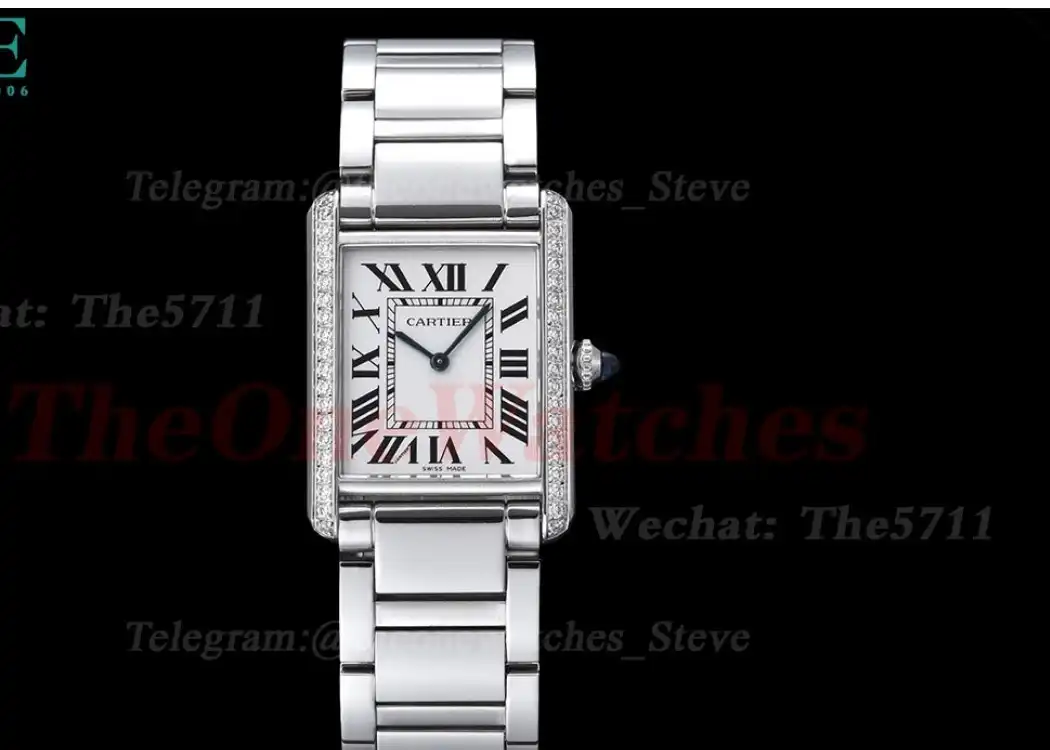 Tank Must Diamond Bezel White Dial On SS Bracelet K11F Quartz