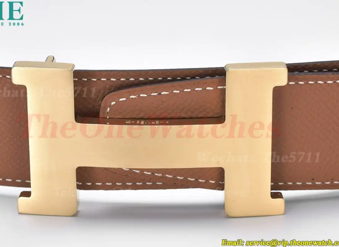 YG Hermes SS Buckle on Brown Black Leather Belt 3.8cm