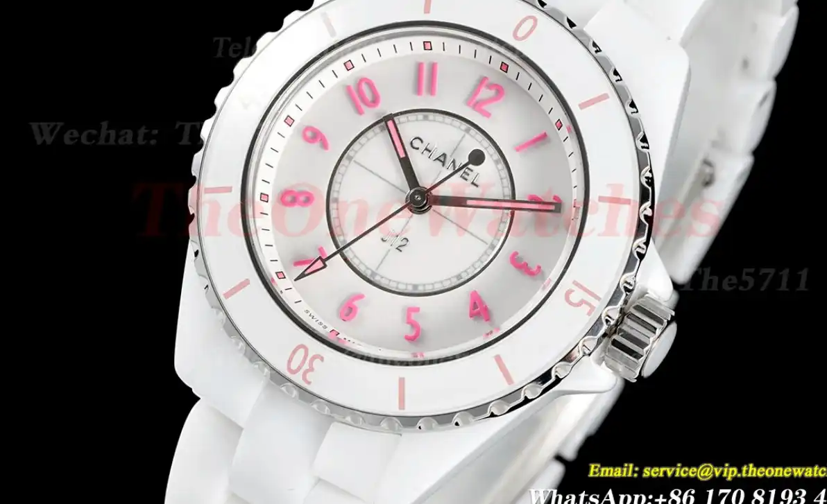 J12 33mm White Ceramic Cer White Pink HTF Quartz