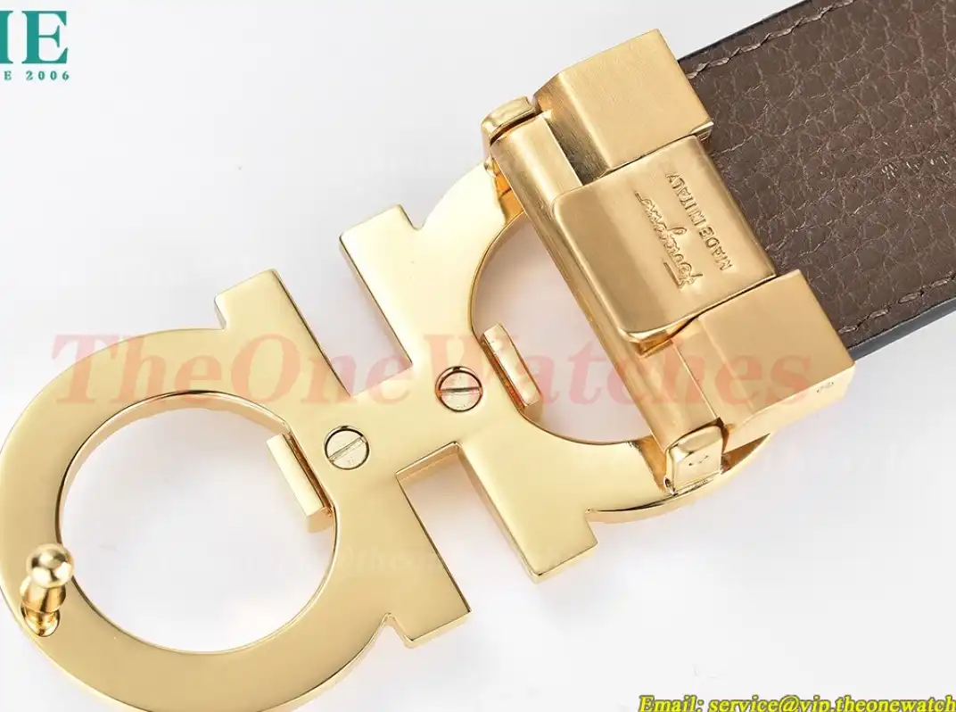 YG Brass Buckle on Black Brownish Leather Belt 3.5cm