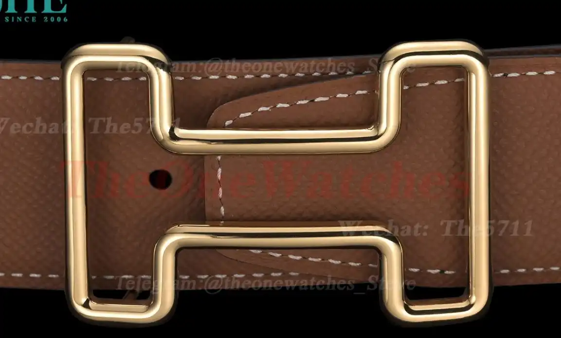 YG Hermes SS Buckle on Brown Leather Belt 3.8cm