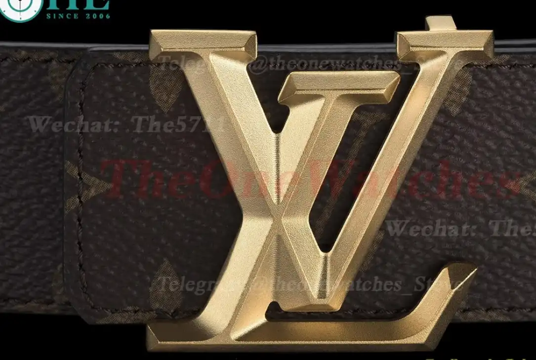 Yellow Gold LV Brass Buckle on Brown Leather Belt 4.0cm