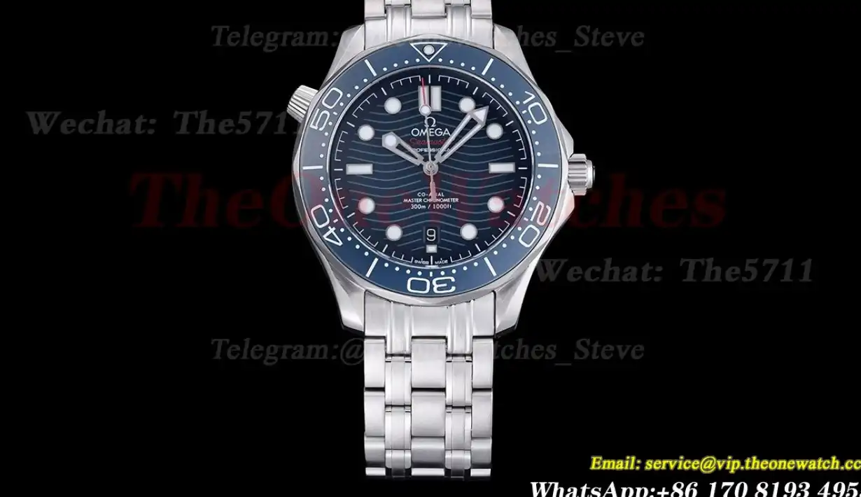 Seamaster 300m 42mm SS SS Blue GDF MY8215+Free Nylon Strap