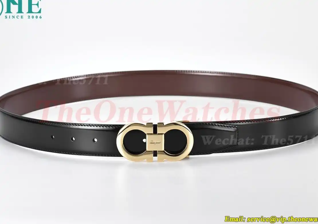 YG Brass Buckle on Black Brown Leather Belt 3.5cm