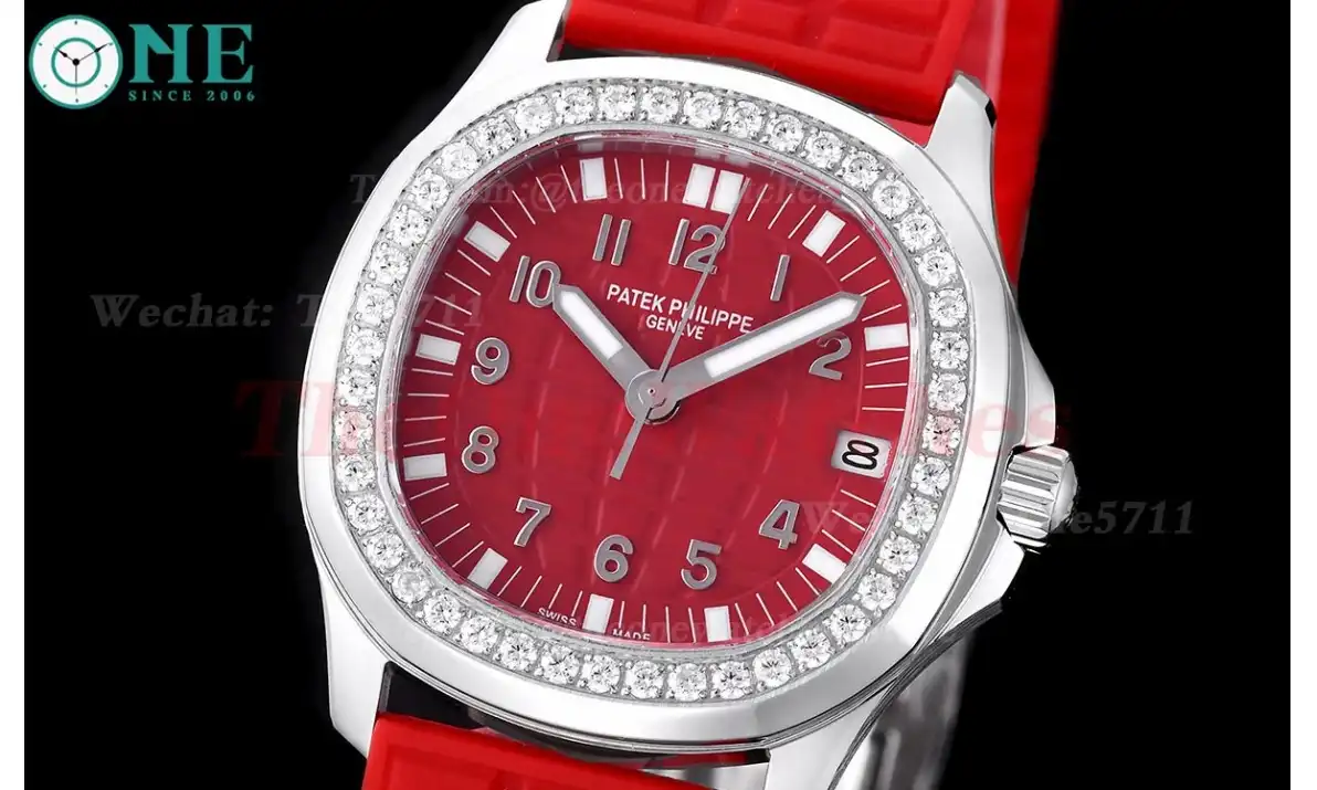 Aquanaut Ladies 35mm Diamond Bezel SS RU Red TWF A324