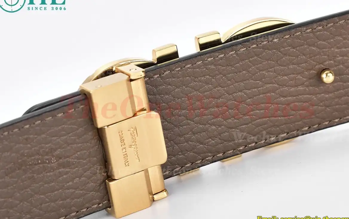 YG Brass Buckle on Black Brownish Leather Belt 3.5cm