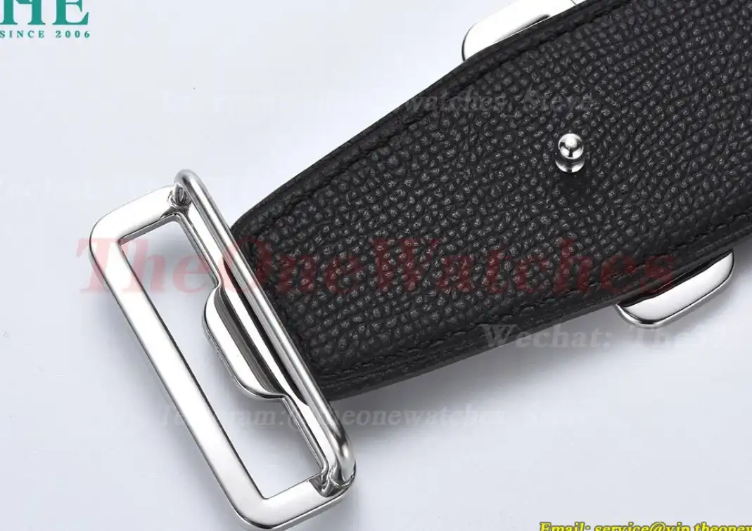 Silver Hermes SS Buckle on Brownish Black Leather Belt 3.8cm