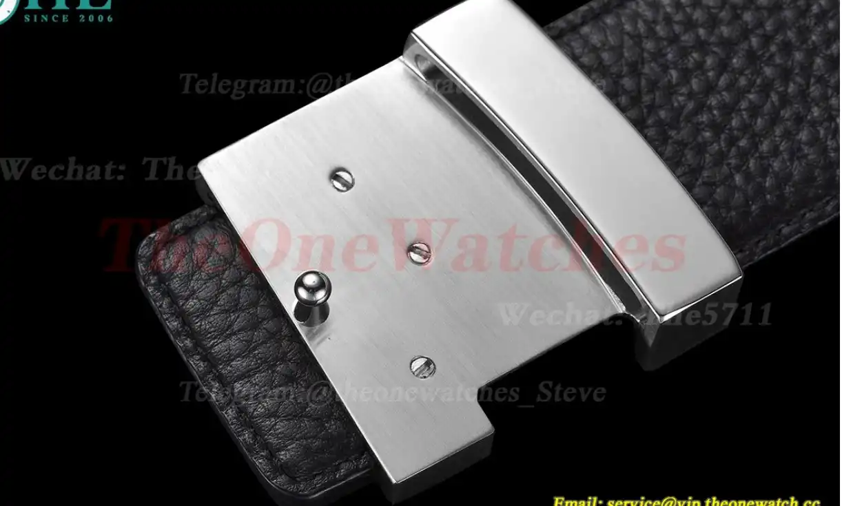 Silver LV Brass Buckle on Black Leather Belt 4.0cm