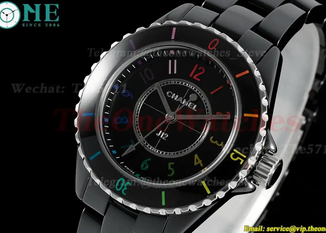 J12 33mm Black Ceramic Cer Colorful Dial HTF Quartz