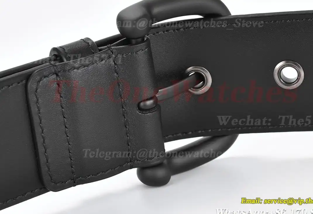 PVD Brass Buckle on Black Braided Leather Belt 4.0cm