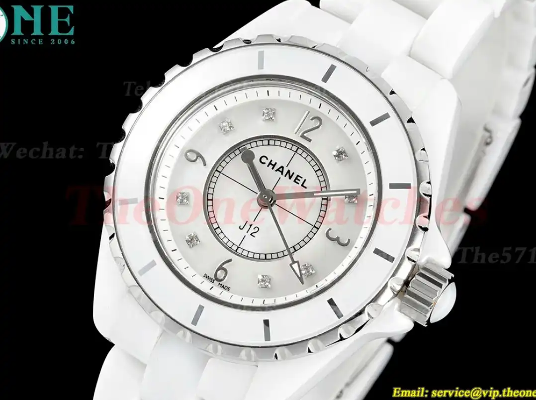 J12 33mm White Ceramic Cer White Num Dia HTF Quartz