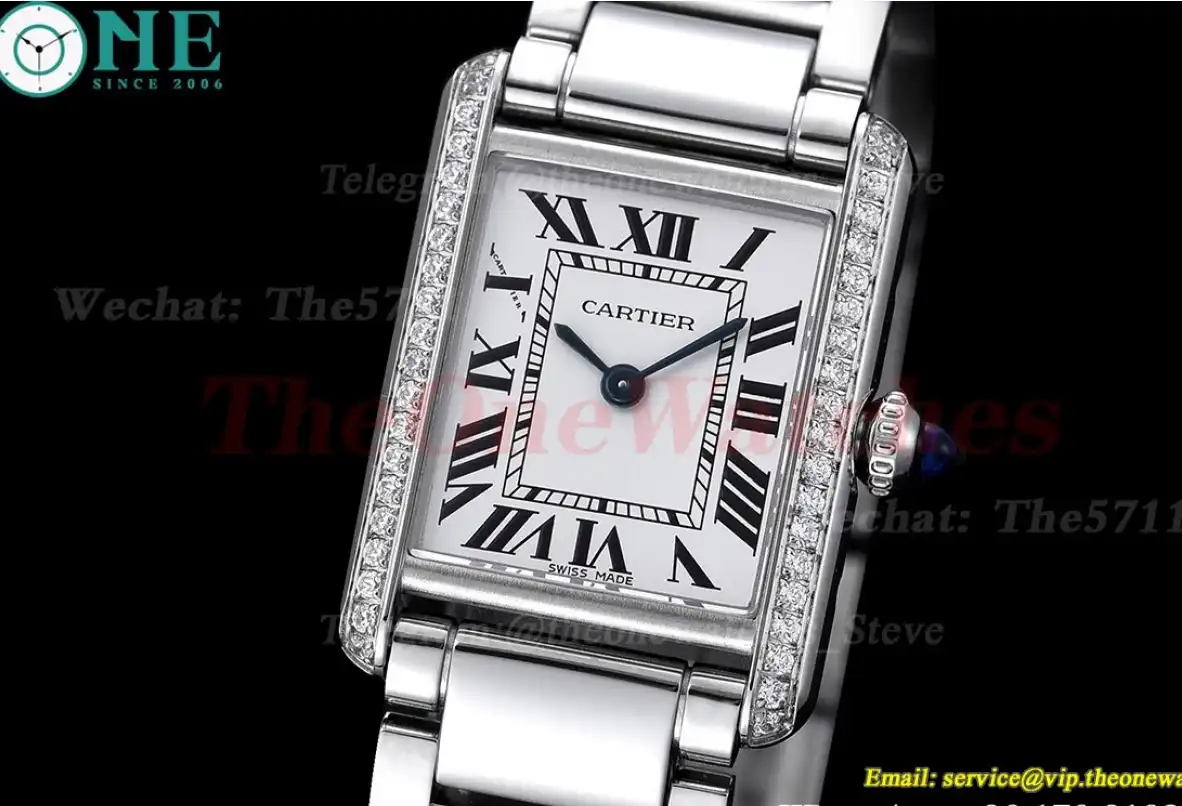 Tank Must Small Diamond Bezel White Dial On SS Bracelet K11F Quartz