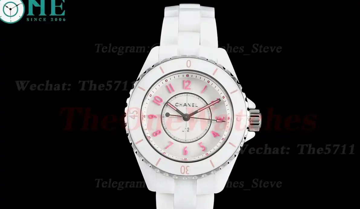 J12 33mm White Ceramic Cer White Pink HTF Quartz