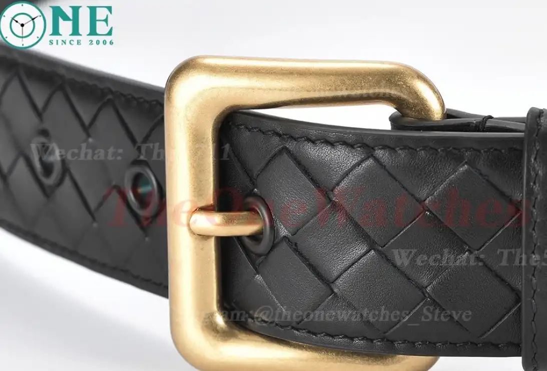 YG Brass Buckle on Black Braided Leather Belt 4.0cm