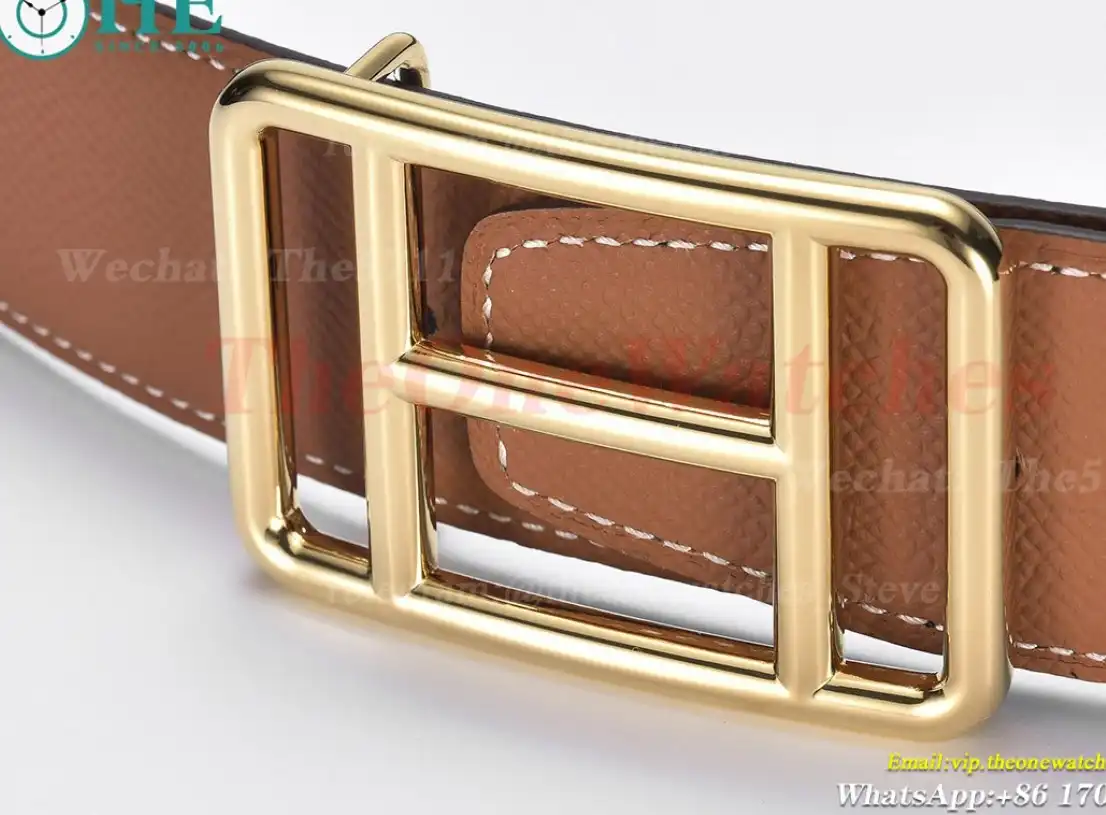 YG Hermes SS Buckle on Brown Black Leather Belt 3.8cm