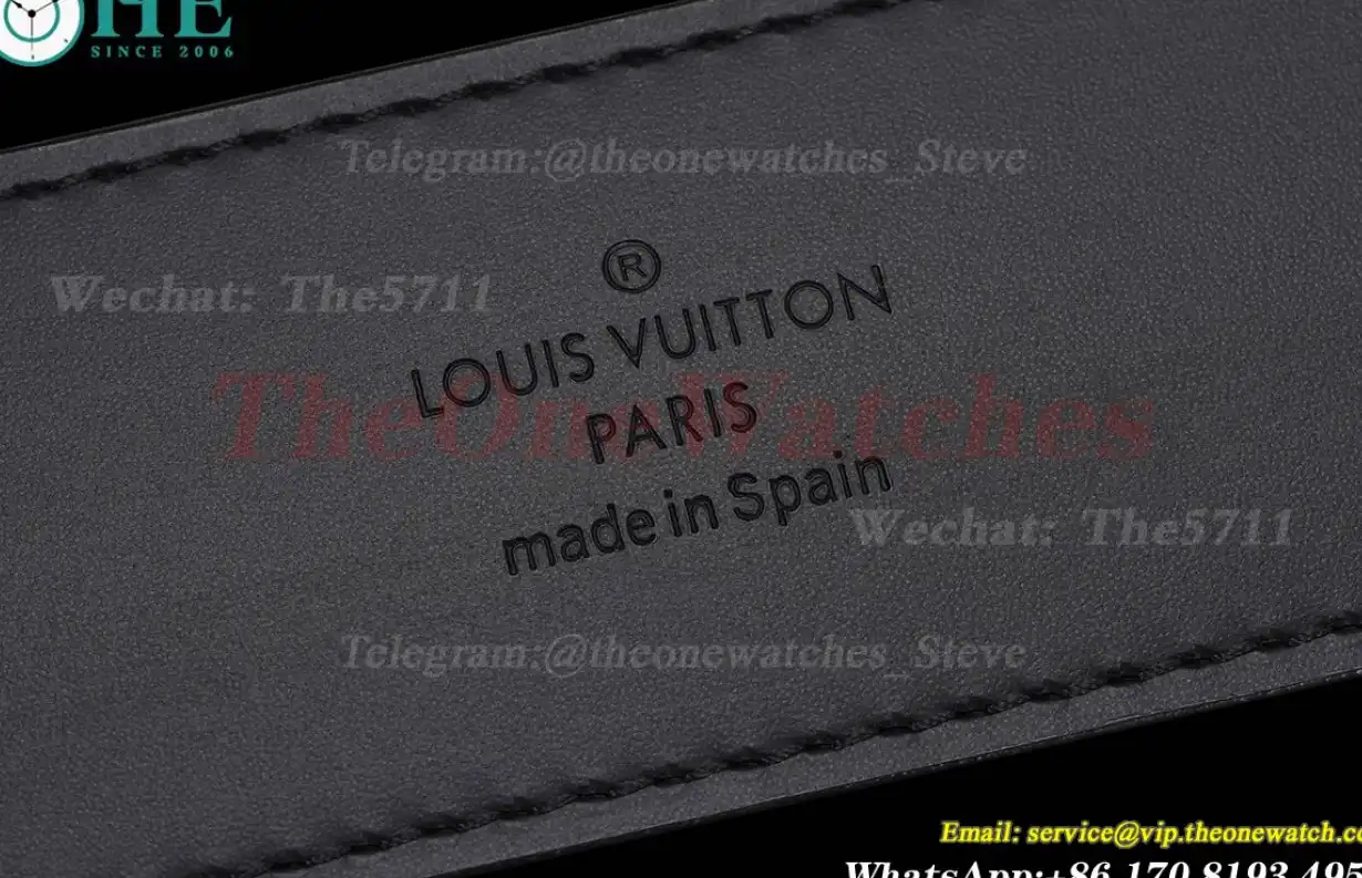 Bright Grey LV Brass Buckle on Black Leather Belt 4.0cm