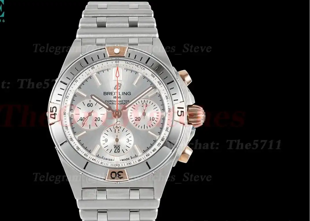 Chronomat B01 42MM RG SS Silver Stk TF A7750