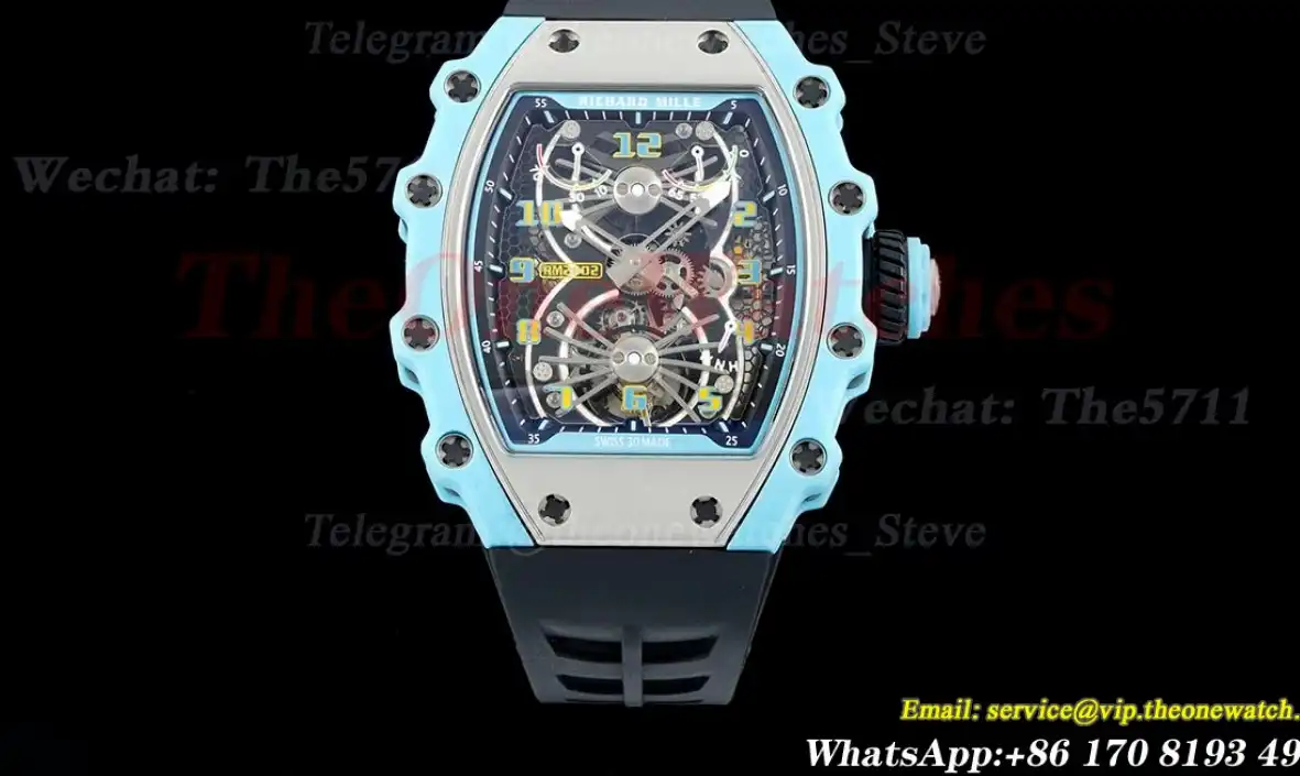 RM21-02 Blue Carbon Case on Black Rubber Strap RMF Tourbillon